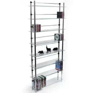 Image of Watsons - maxwell - 8 Tier 344 dvd / Bluray / 520 cd / Media Storage Shelves - Clear / Silver - Chrome / Clear