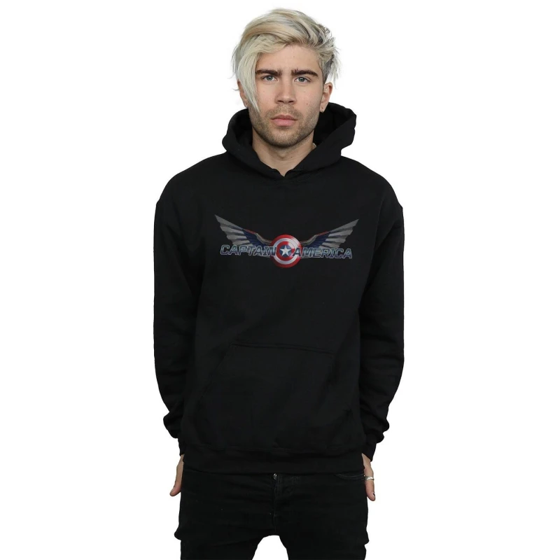 Image of Marvel Marvel Men Falcon And The Winter Soldier Captain America Logo Hoodie in Black Size: Small Black S Male 5059568968616