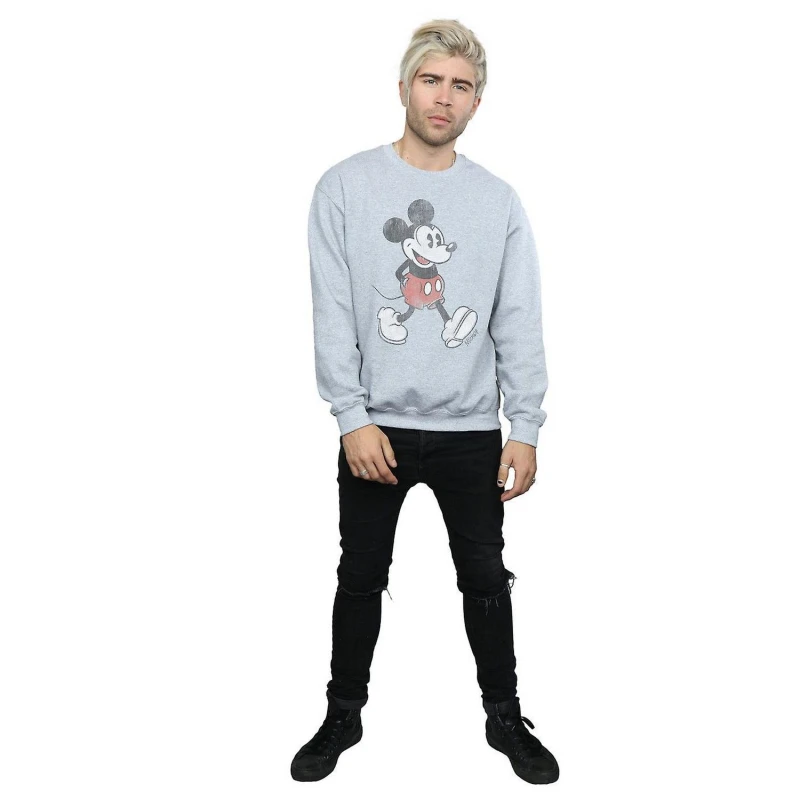 Image of Disney Men Walking Mickey Mouse Sweatshirt in Grey Size: Small Grey S Male 5063300649824