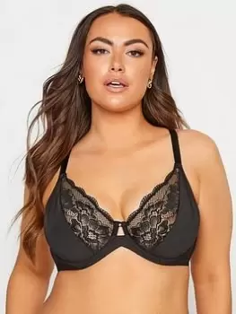 Image of Yours Boudoir Lace Cutout Plunge Bra, Black, Size 44E, Women