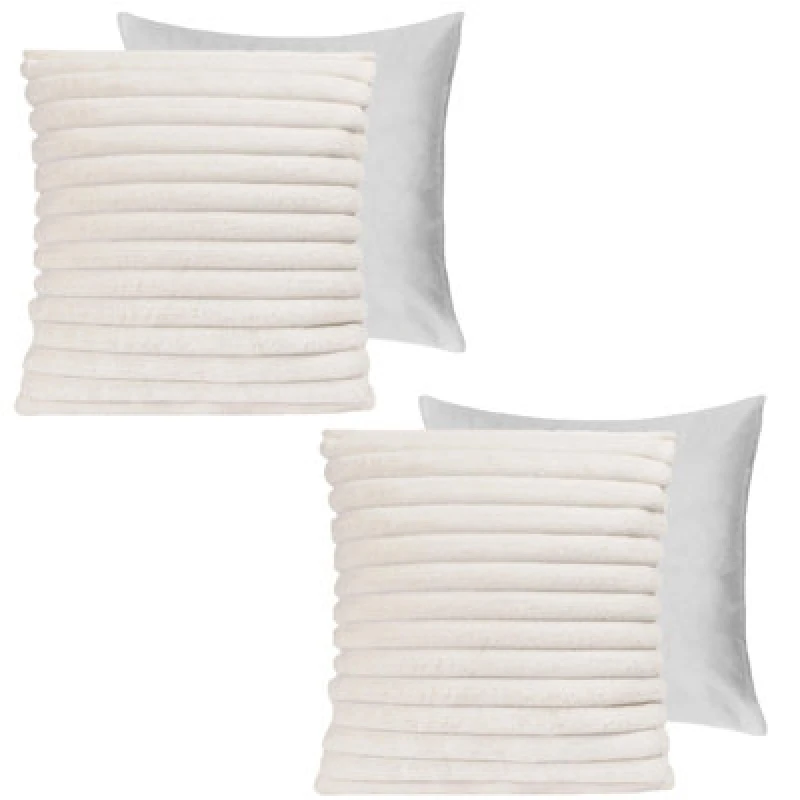 Image of OHS OHS 2 x Faux Fur Thick Rib Filled Cushion Covers in White Size: 45cm x 45cm White 45cm x 45cm Unisex 5027434184835