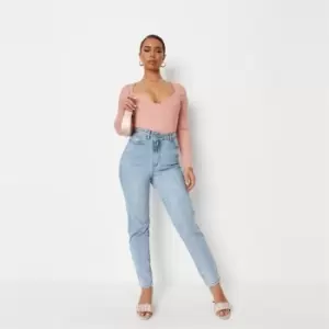 Image of Missguided Ribbed Cup Detail Bodysuit - Pink