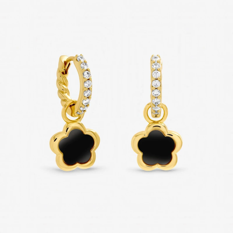 Image of Inicio Gold Plated and Jet Flower Earrings - Gift Pouch Gold female One Size