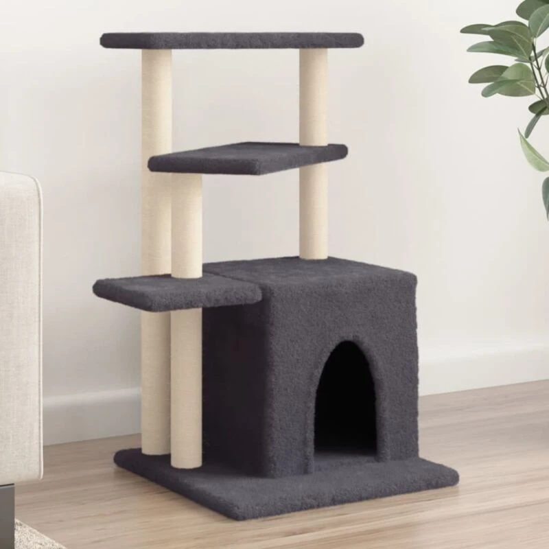 Image of vidaXL Cat Tree with Sisal Scratching Posts Dark Grey 83.5 cm, Grey 172123