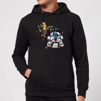 Image of Star Wars Tangled Fairy Lights Droids Christmas Hoodie - Black