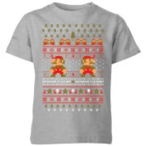 Image of Nintendo Super Mario Mario Ho Ho Ho Its A Me Christmas Kid's T-Shirt - Grey - 7-8 Years