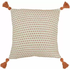 Image of Furn - Ezra Stitch Embroidered Tasselled Cushion Cover, Coral, 50 x 50 Cm