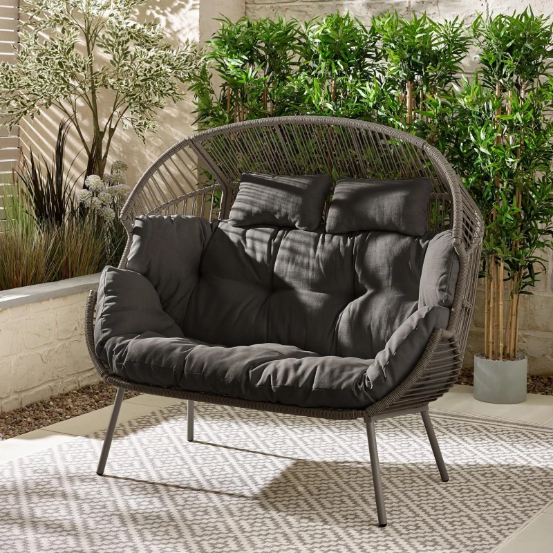 Image of FurnitureboxUK FurnitureboxUK Egg Outdoor Garden Double Chair in Grey Grey One Size Unisex 5056784305232