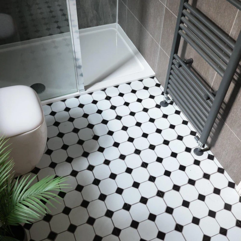 Image of Floor Pops Self Adhesive Vinyl Floor Tiles Hudson White & Black unisex 1.86 SQM