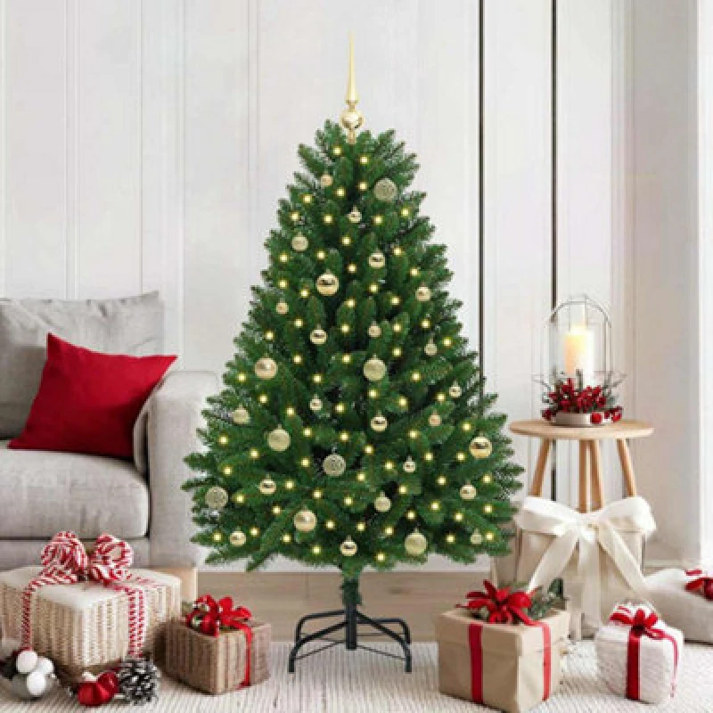 Image of vidaXL Artificial Christmas Tree with Gold Balls Green 150cm PVC and Metal, Green 3395680