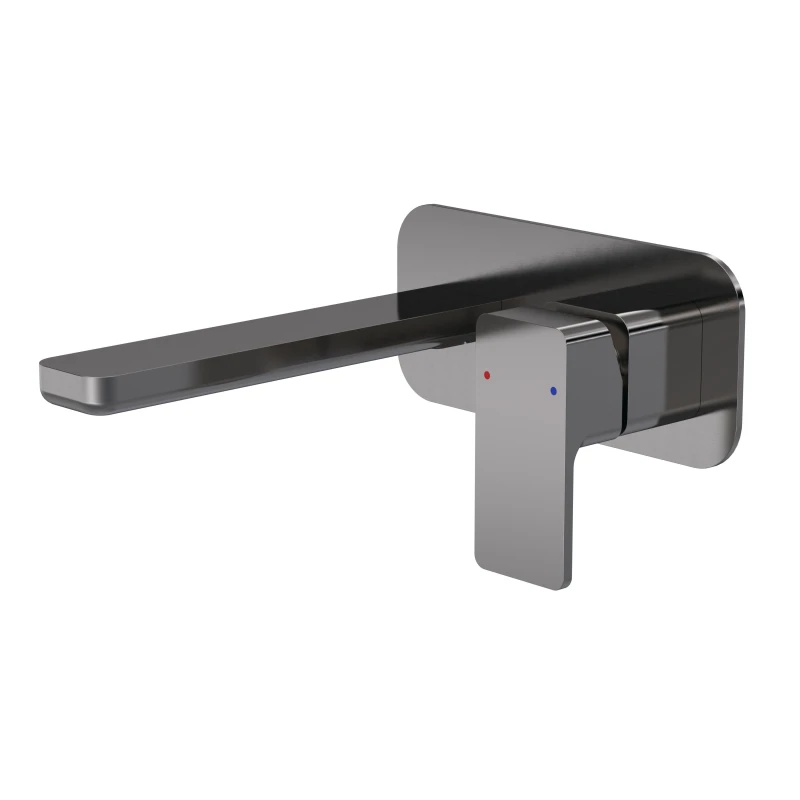 Image of Balterley Wall Mount 2 Tap Hole Basin Mixer Tap Back Plate Brushed Pewter Silver unisex