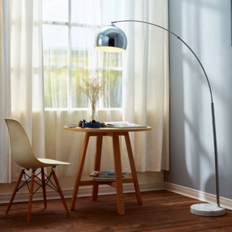 Image of Teamson Home Modern Arc Floor Lamp with Faux Marble Base, For Living Rooms, Home Offices & Bedrooms, Chrome Shade Silver