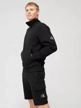Image of Calvin Klein Jeans Badge Half Zip Sweat Top - Black, Size S, Men