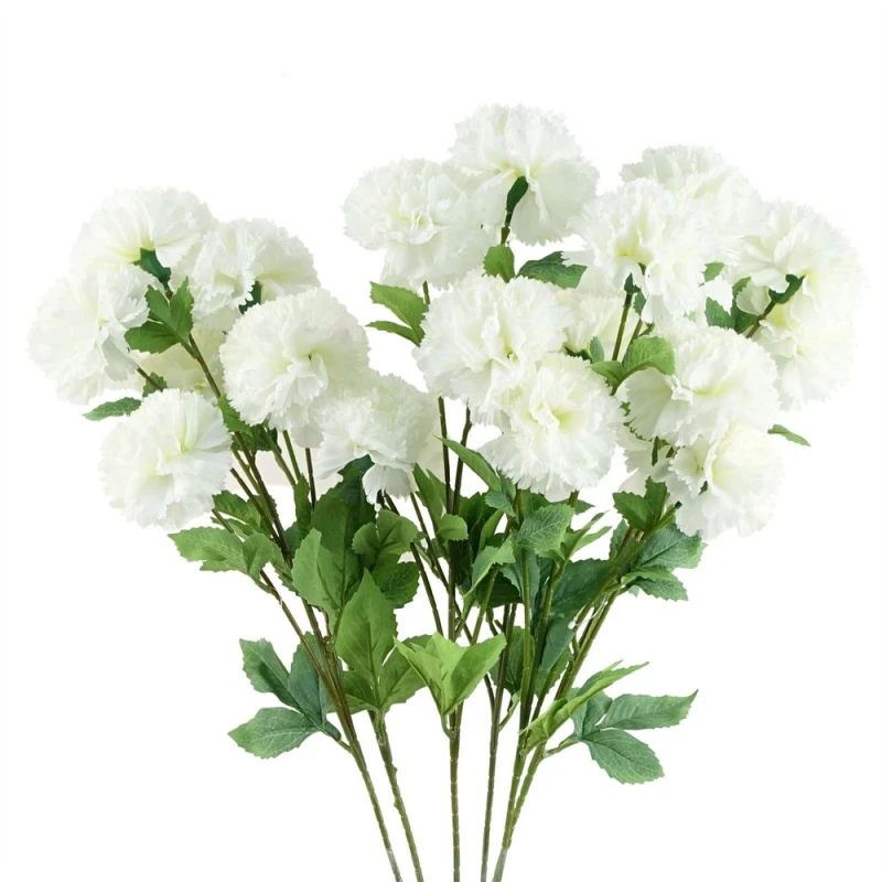 Image of Leaf Pack of 6 x 70cm White Artificial Carnation Stem - 4 Flowers White unisex