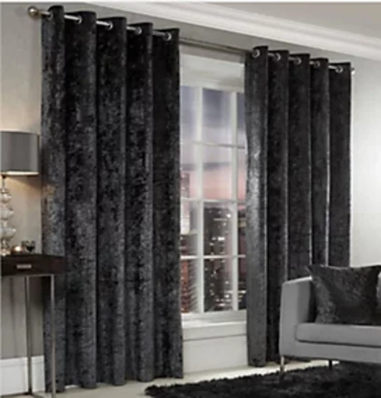 Image of Alan Symonds - Luxury Modern Crushed Velvet Charcoal Fully Lined Ready Made Eyelet Ring Top Curtains 46x54 - Multicoloured CVCHA4654
