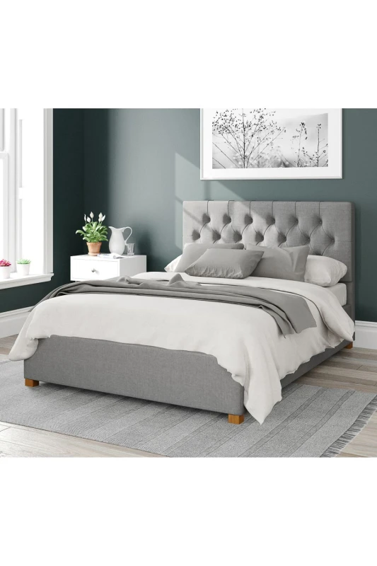 Image of Aspire Aspire Olivier Upholstered Ottoman Storage Bed, Eire Linen Fabric in Grey Size: Small Double Grey Small Double Unisex 5057632168658