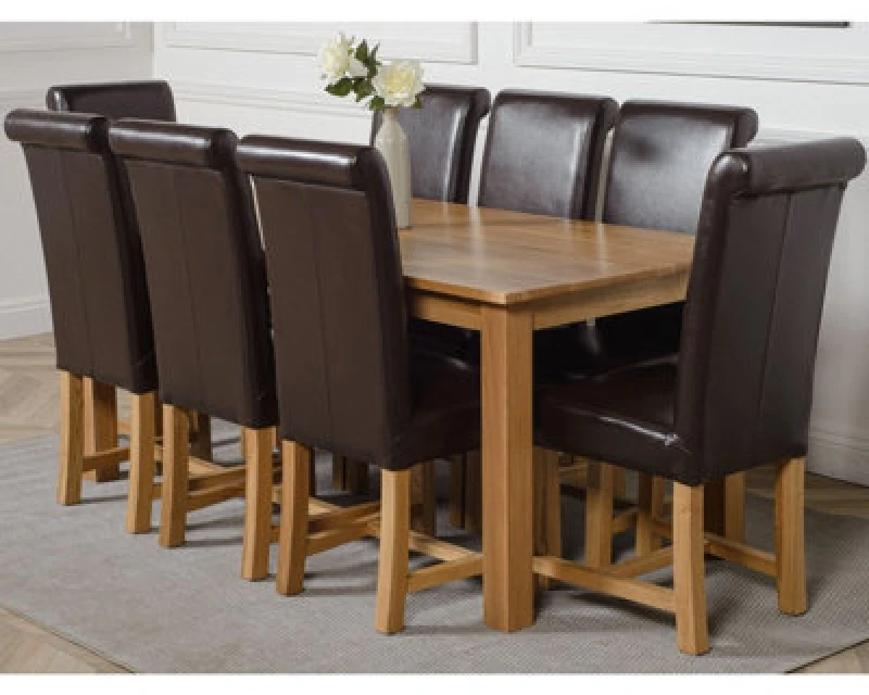 Image of Thats Furniture Oslo 180 x 90cm Large Oak Dining Table & 8 Washington Leather Chairs in Brown Brown Unisex 180 x 90 cm