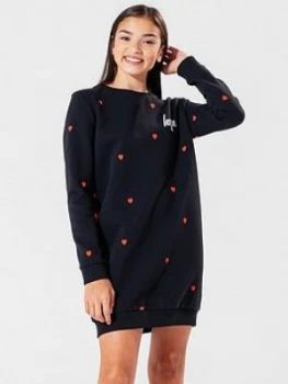 Image of Hype Girls Love Heart Sweat Dress - Black, Size 16 Years, Women