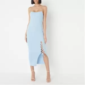 Image of Missguided Rib Cami Lace Up Hem Knit Midaxi Dress - Blue
