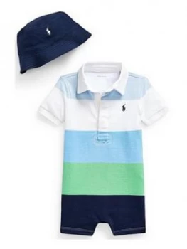 Image of Ralph Lauren Baby Boys Stripe Romper Gift Set - Blue, Size 3 Months