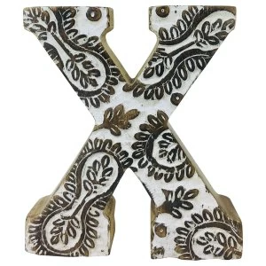 Image of Letter X Hand Carved Wooden White Flower