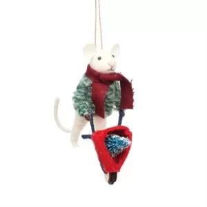 Image of Mouse with Wheelbarrow Felt Decoration