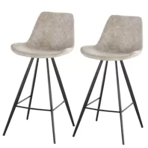 Image of Homcom Set Of 2 Bar Stools Vintage Microfibre Cloth Tub Seats Padded Steel Grey