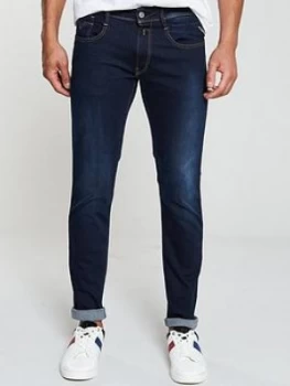 Image of Replay Anbass Slim Fit Jeans - Dark Blue, Size 33, Length Regular, Men