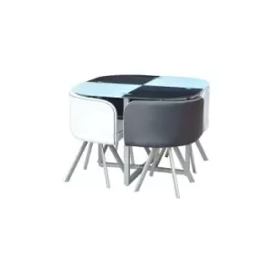 Image of Space Saver Glass Table & 4 Chairs Black and White