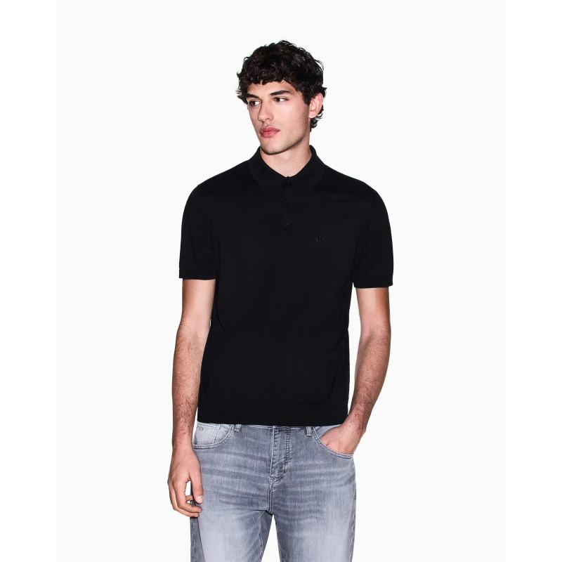 Image of Armani Exchange Mens Knitted Polo Shirt Black male S