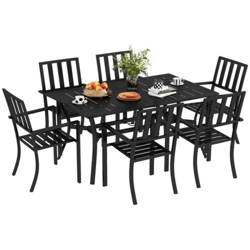 Image of Outsunny Outsunny 7 Pieces Patio Dining Set with Umbrella Hole, for Poolside, Garden