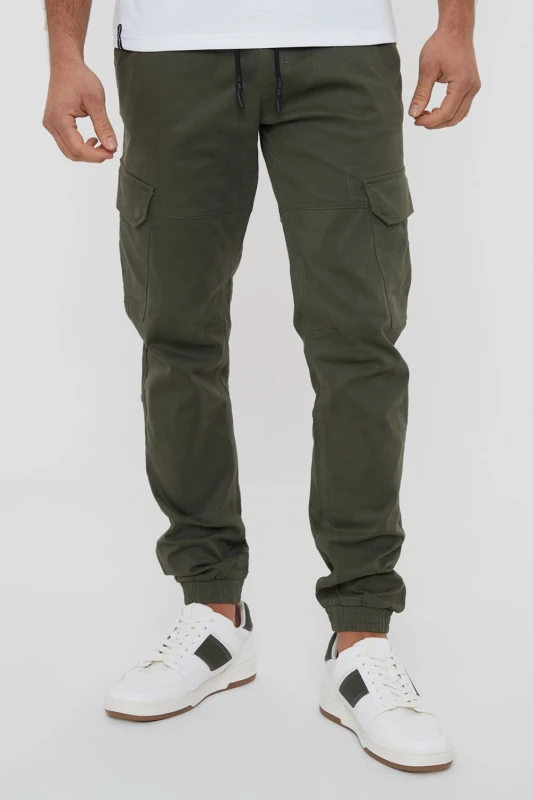 Image of Threadbare Cotton Jogger Style Cargo Trousers With Stretch - Green Green L
