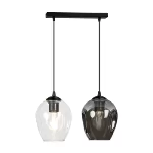 Image of Istar Black Bar Pendant Ceiling Light with Clear, Graphite Glass Shades, 2x E27