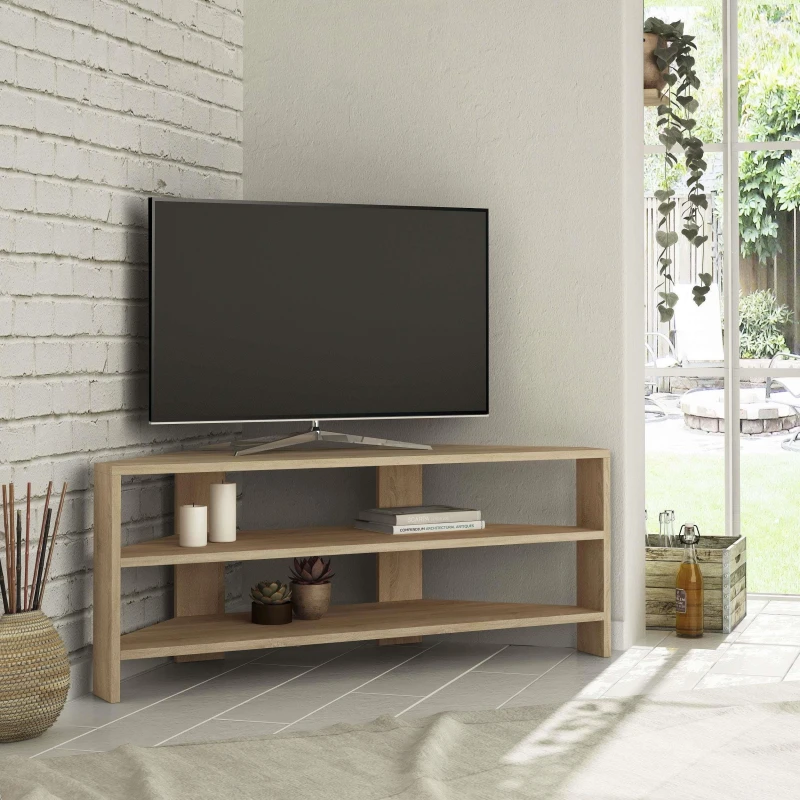 Image of DECORTIE Decortie - Thales Corner Modern tv Stand Multimedia Centre tv Unit Oak Corner 110cm - Oak M.TV.14131.3