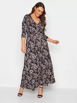 Image of Yours Floral Wrap Maxi Dress - Black, Size 22-24, Women