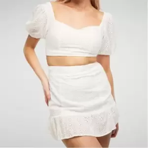 Image of Missguided Broderie Frill Hem Mini Skirt - White