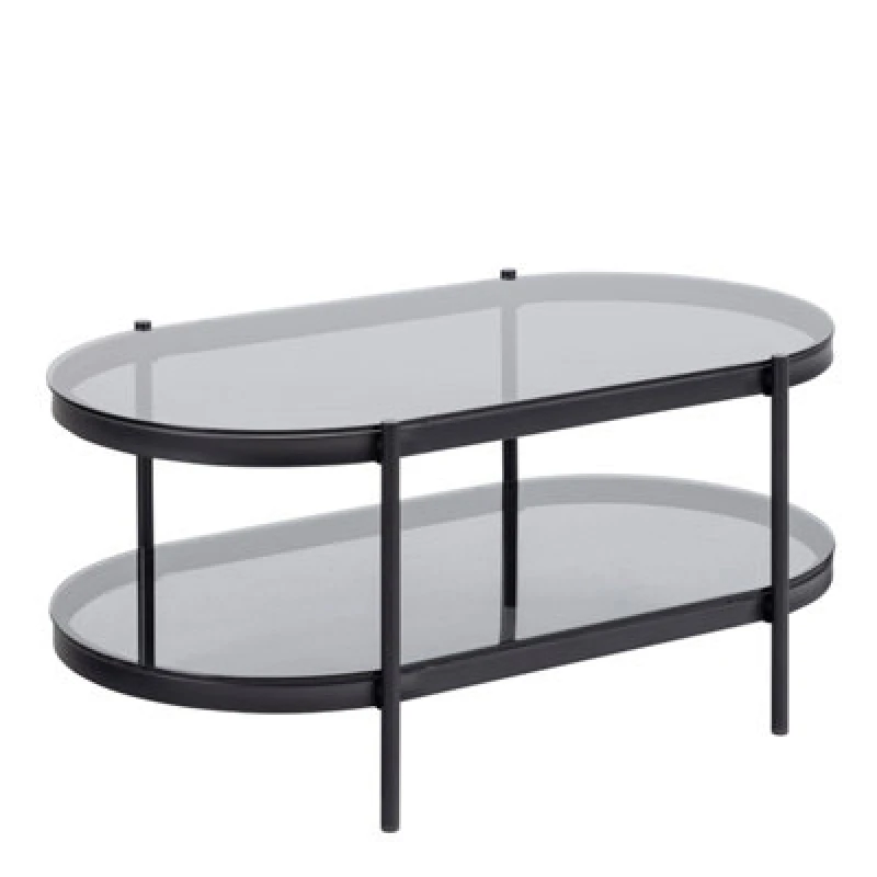 Image of Furniture To Go Bayonne Oval Coffee Table with Smoked Glass Top in Black Unisex