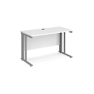 Image of Rectangular Straight Desk White Wood Cable Managed Legs Silver Maestro 25 1200 x 600 x 725mm