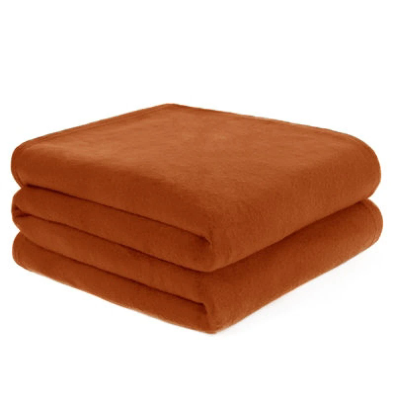 Image of OHS OHS Warm Plain Fleece Throw Over Bed Blanket in Burnt Orange Size: 120cm x 150cm Burnt Orange 120cm x 150cm Unisex 5027434168422