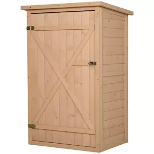 Image of Outsunny Wooden Garden Storage Shed Fir Wood Tool Cabinet Organiser with Shelves 75L x 56W x115Hcm