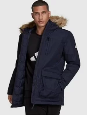 Image of Adidas Utilitas Hooded Parka Jacket, Navy Size M Men