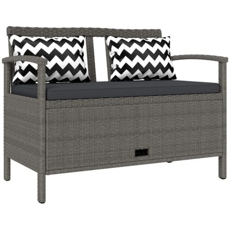 Image of Outsunny 160L Rattan Garden Storage Bench, Cushioned Outdoor Bench, Grey Grey