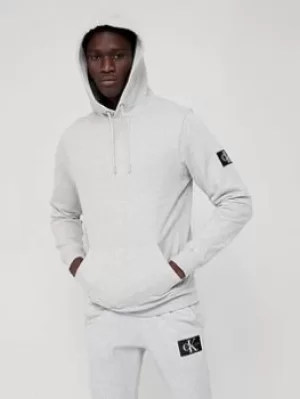 Image of Calvin Klein Jeans Calvin Klein Jeans Monogram Sleeve Badge Overhead Hoodie, Light Grey Heather, Size L, Men