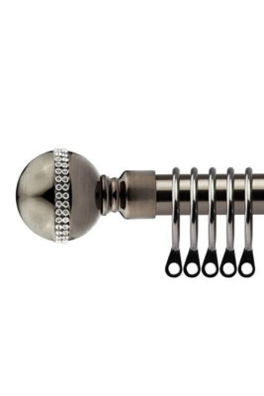 Image of 16-19mm Bejeweled Extendable Metal Curtain Pole Set Black 120-210Cm
