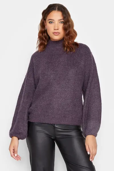 Image of Long Tall Sally Tall Funnel Neck Knitted Jumper Purple