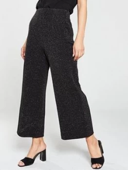 Image of WHISTLES Metallic Wide Leg Ponte Trousers - Black, Size 8, Women