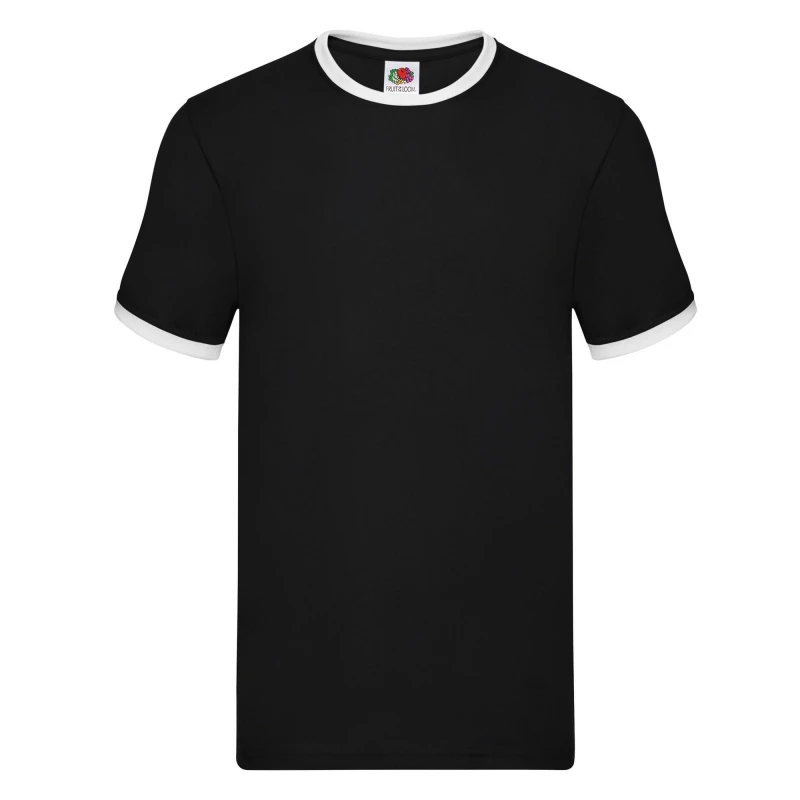 Image of Fruit Of The Loom Fruit of the Loom Men Ringer Contrast T-Shirt in Black Size: Small Black S Male 5063527928825