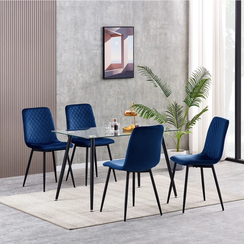 Image of MCC DIRECT Set of 4 Designer Velvet Fabric Dining Chairs Metal Legs Lexi Chairs blue LX0411