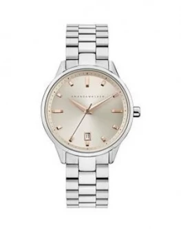 Image of Amanda Walker Amelia Champagne Sunray And Rose Gold Detail Date Dial Stainless Steel Bracelet Ladies Watch