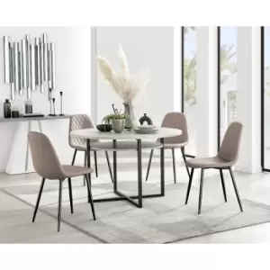 Image of Furniturebox Adley Grey Concrete Effect 120cm Storage Dining Table & 4 Cappuccino Corona Faux Leather Dining Chairs with Black Legs Diamond Stitch